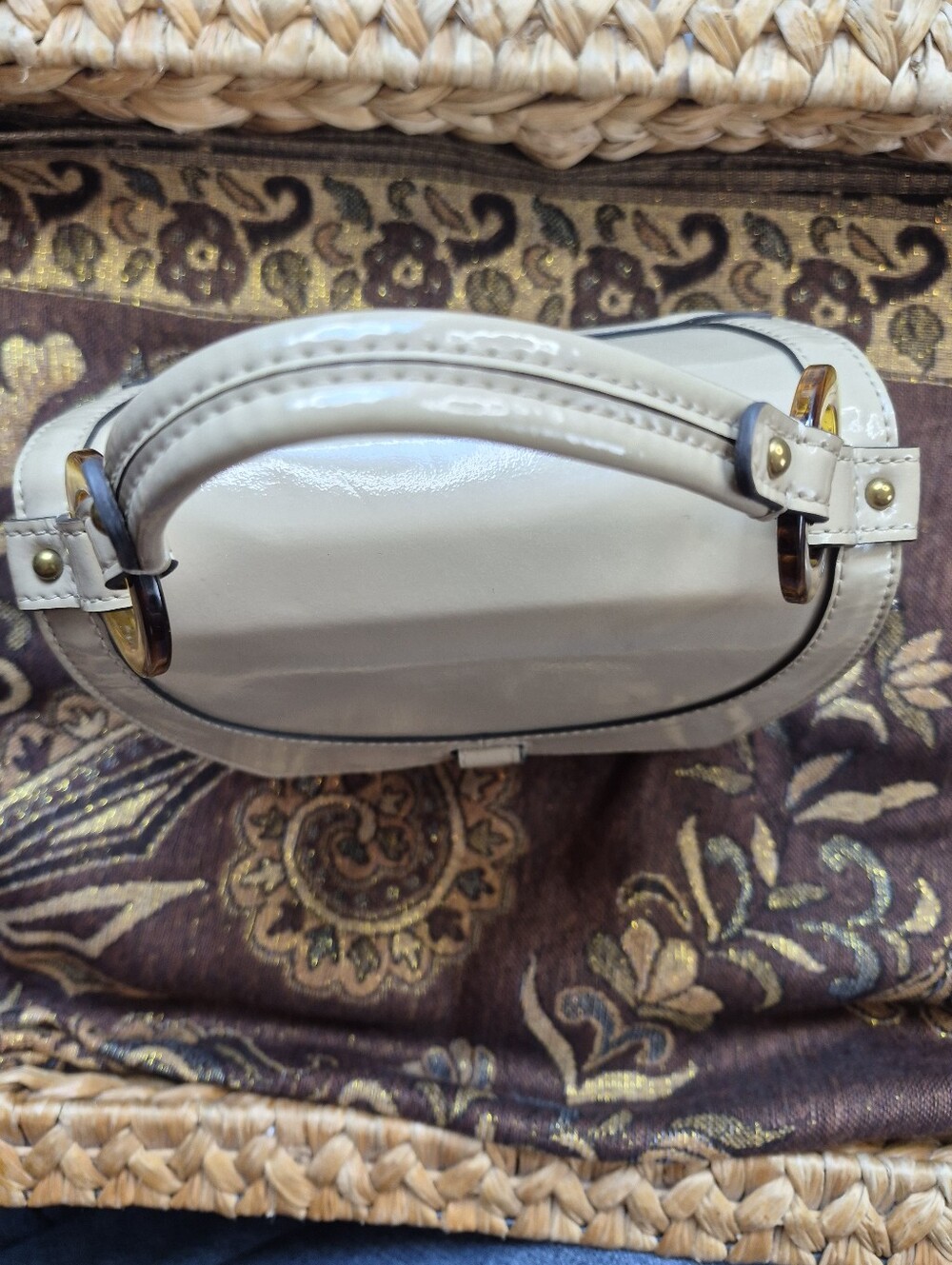 Vintage Hobo International Patent Leather Top Handle Satchel Bag Tortoiseshell - Picture 7 of 10